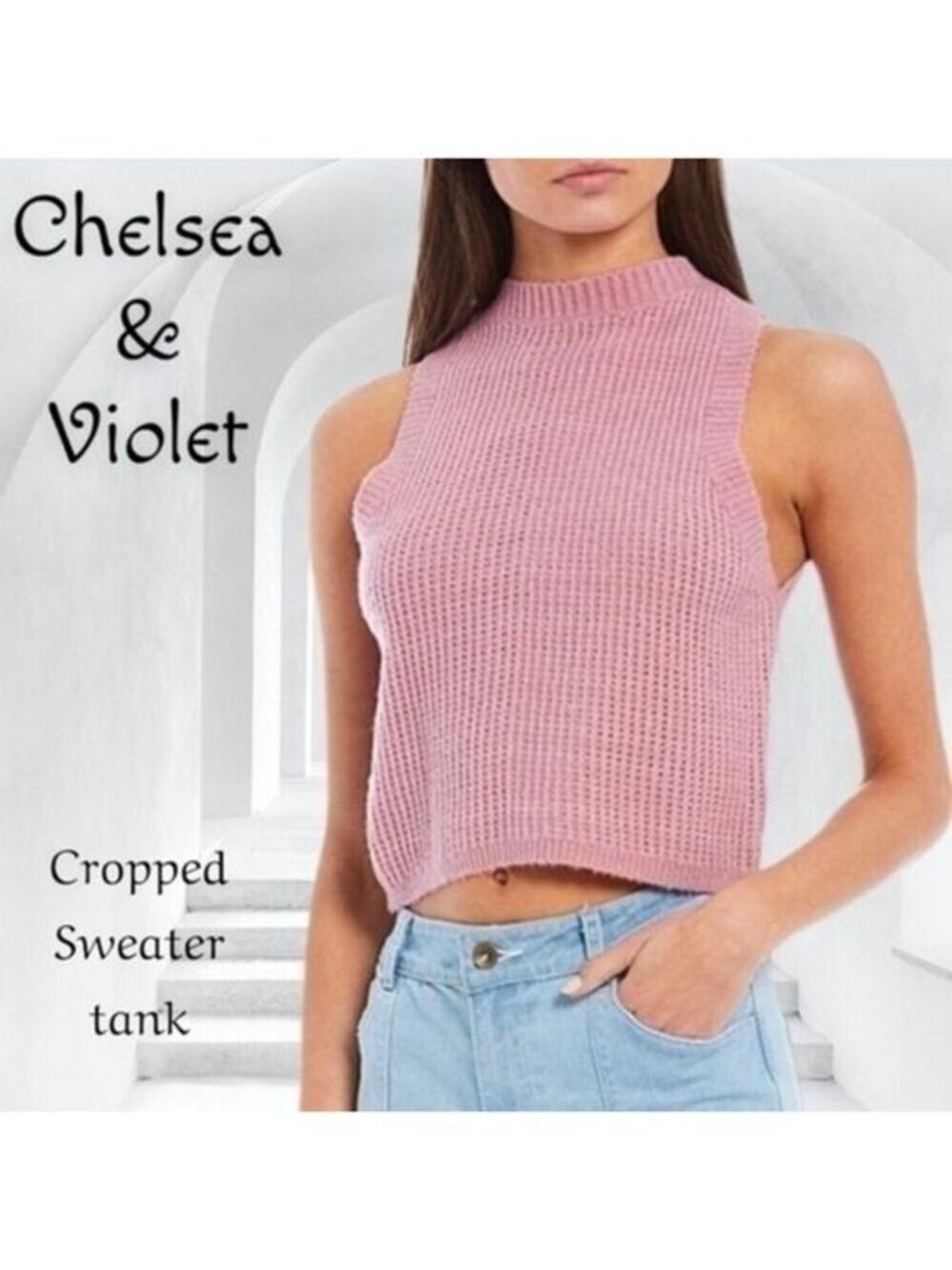 C&V CHELSEA & VIOLET Cable Knit Cropped Sleeveless Sweater Tank NWT/XXL Jr.
